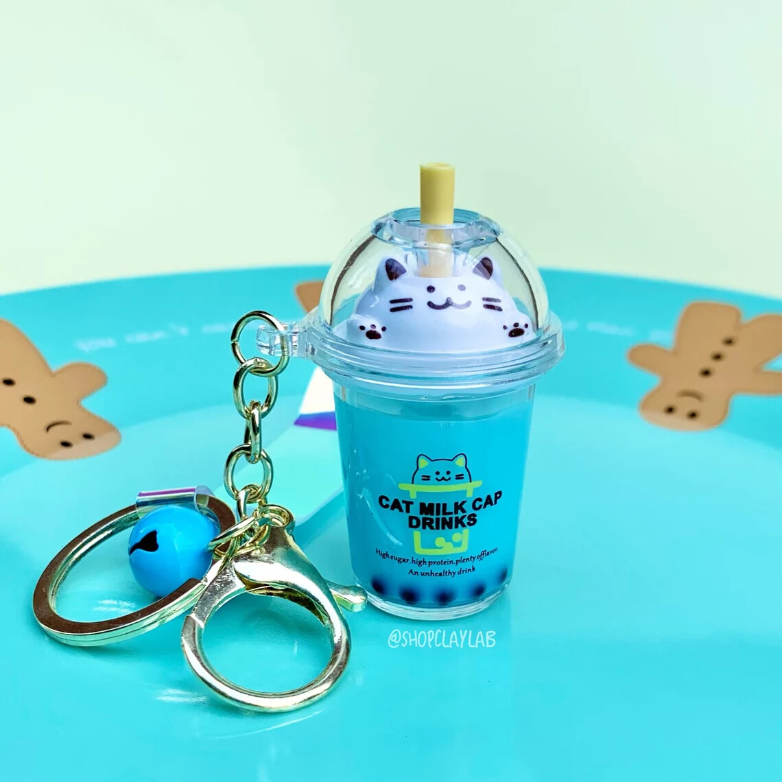 Boba Milk Tea Keychain Cat Milk Cap Series (Moving Liquid and Boba)