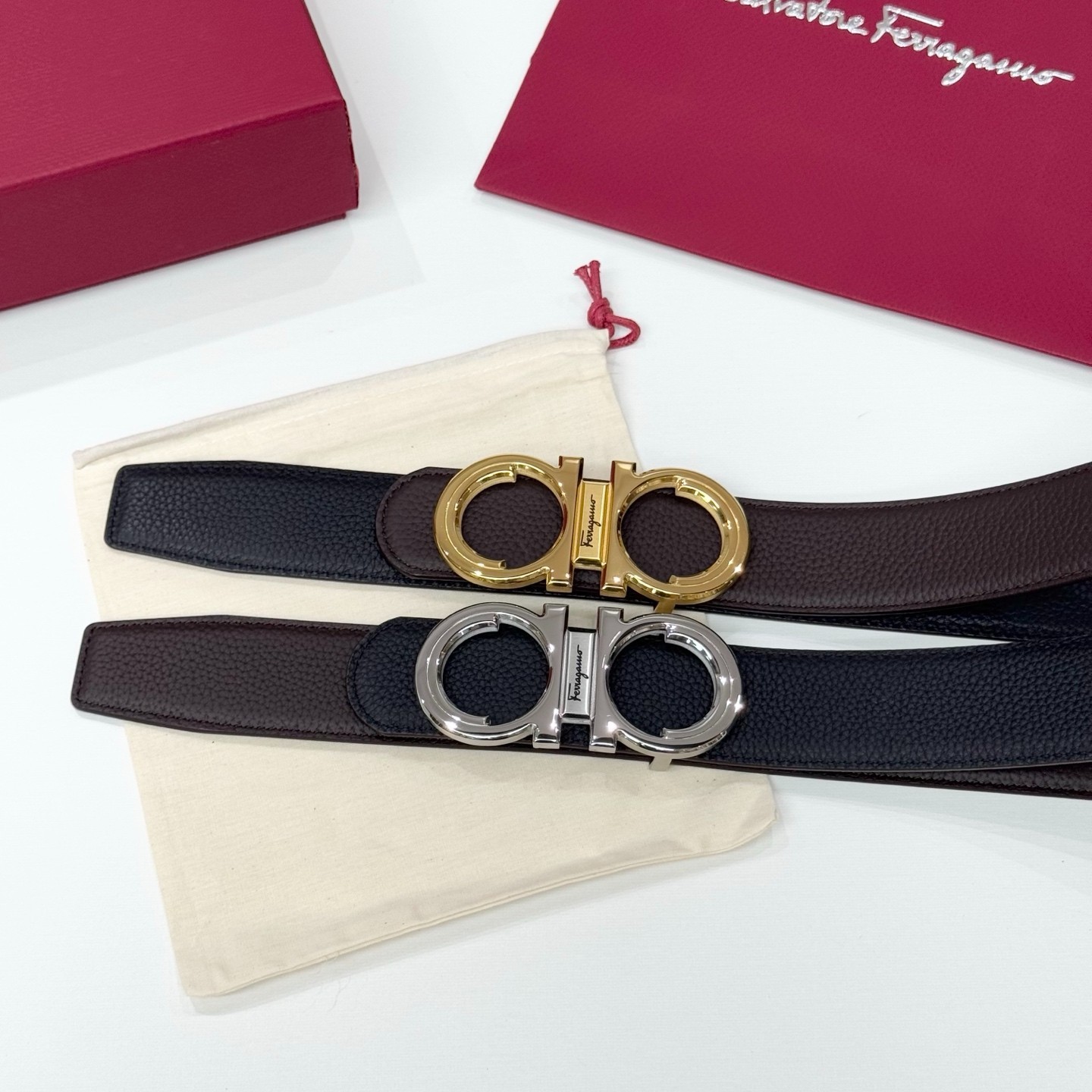 Authentic Ferragamo Belt Gold /Silver Buckle width 3.8cm/1.5inch Reversible