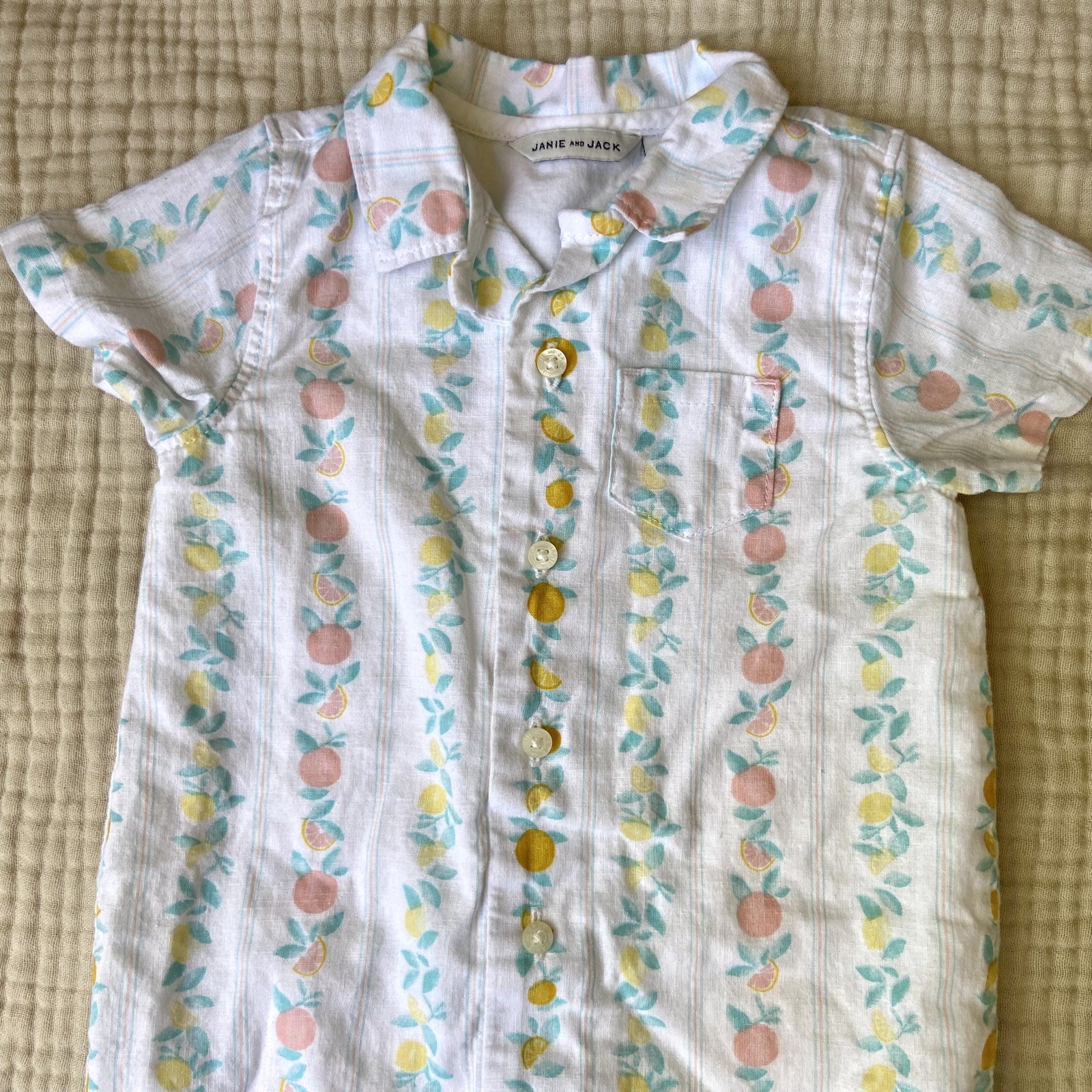Janie and Jack Bundle Linen Cotton Romper Button Shirt 6-12 Months Preppy Spring
