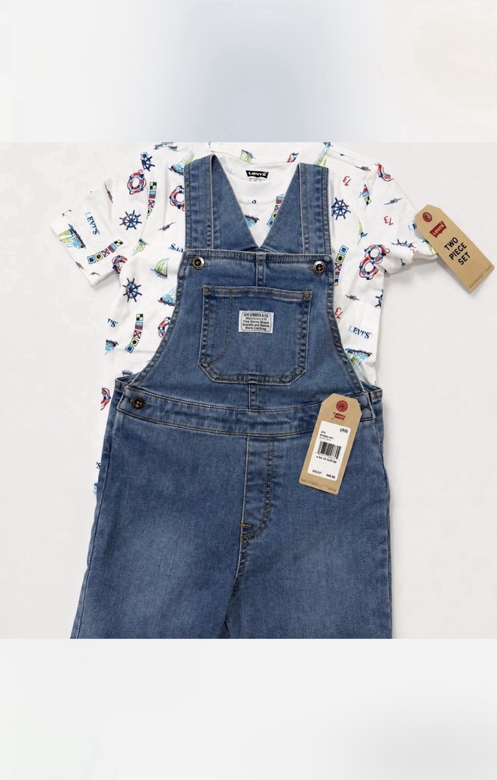 Levi’s Kids 2 Piece Shortall Set Size 4 XS Denim Overalls Nautical NWT