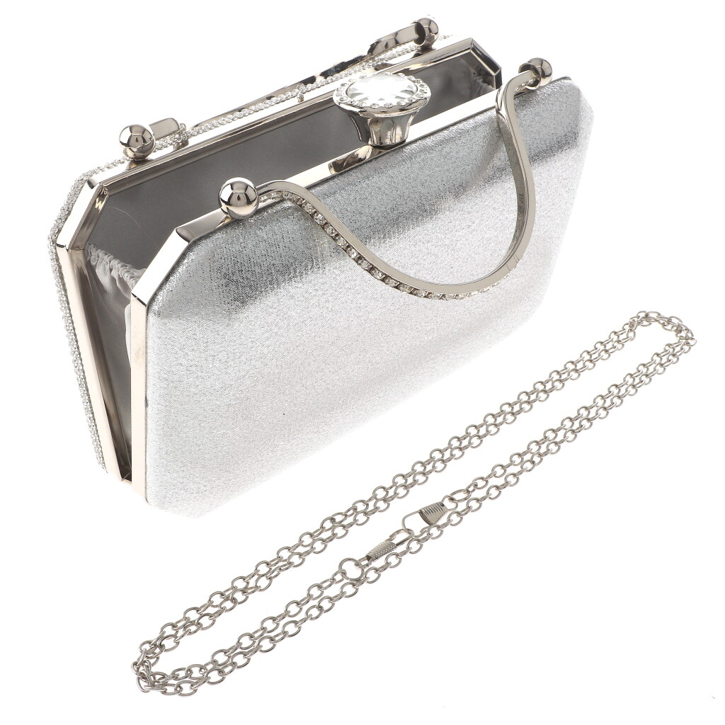 Silver Tone Fashion Satin Fabric Clutch Evening Bag With Rhinestone TLX205-SIL