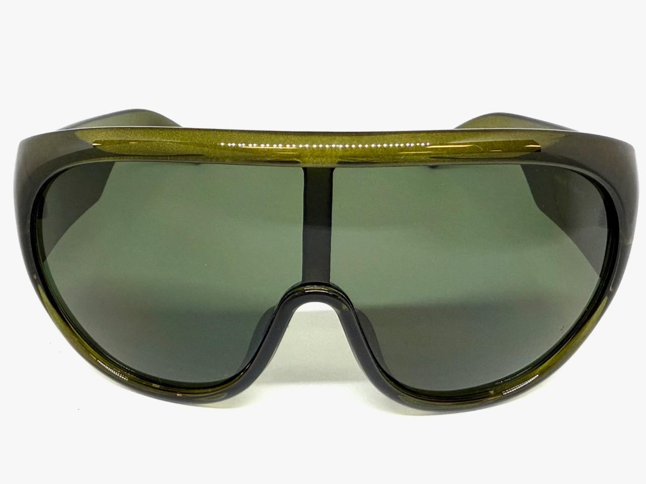Oversize Exaggerated Modern Retro Wrap Shield SUNGLASSES Large Thick Green Frame