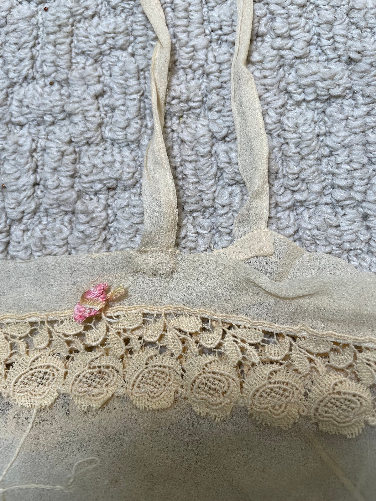 Antique 1900s Victorian Ivory Sheer Silk Slip Teddy Envelope Chemise Lace Holes