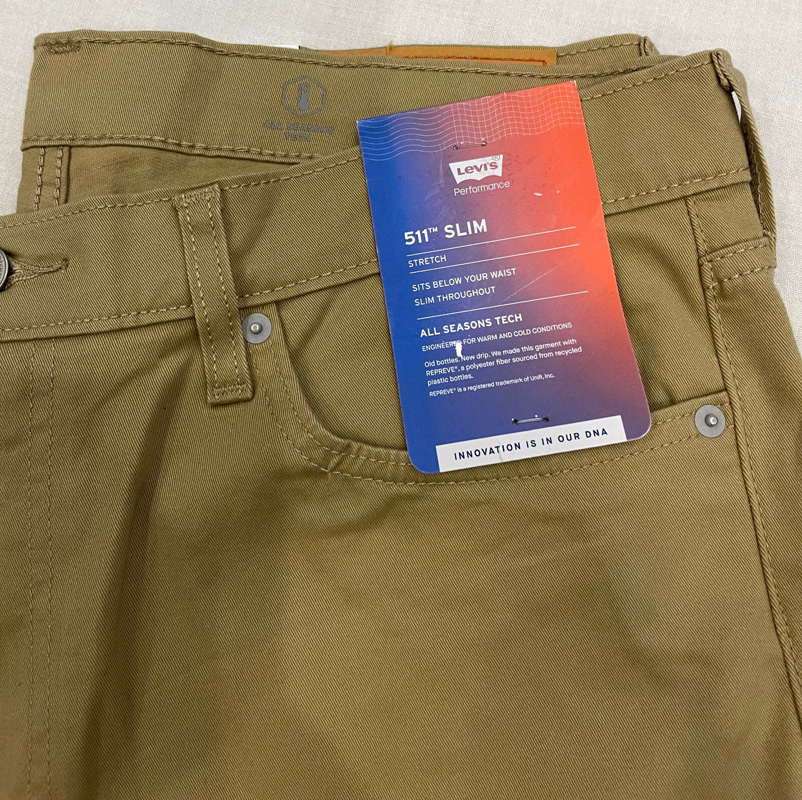 Levis 511 Slim All Seasons Tech Stretch Twill Mens Pants 33X32 Harvest Gold