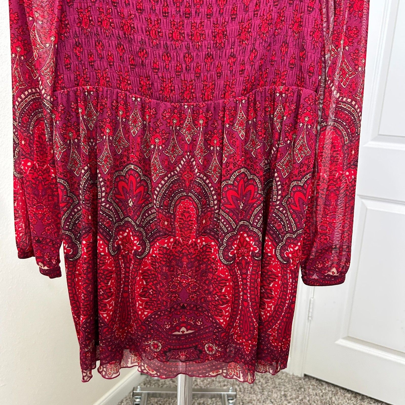 INC International Concepts Babydoll Blouse Large Red Paisley Y2K Festival Boho