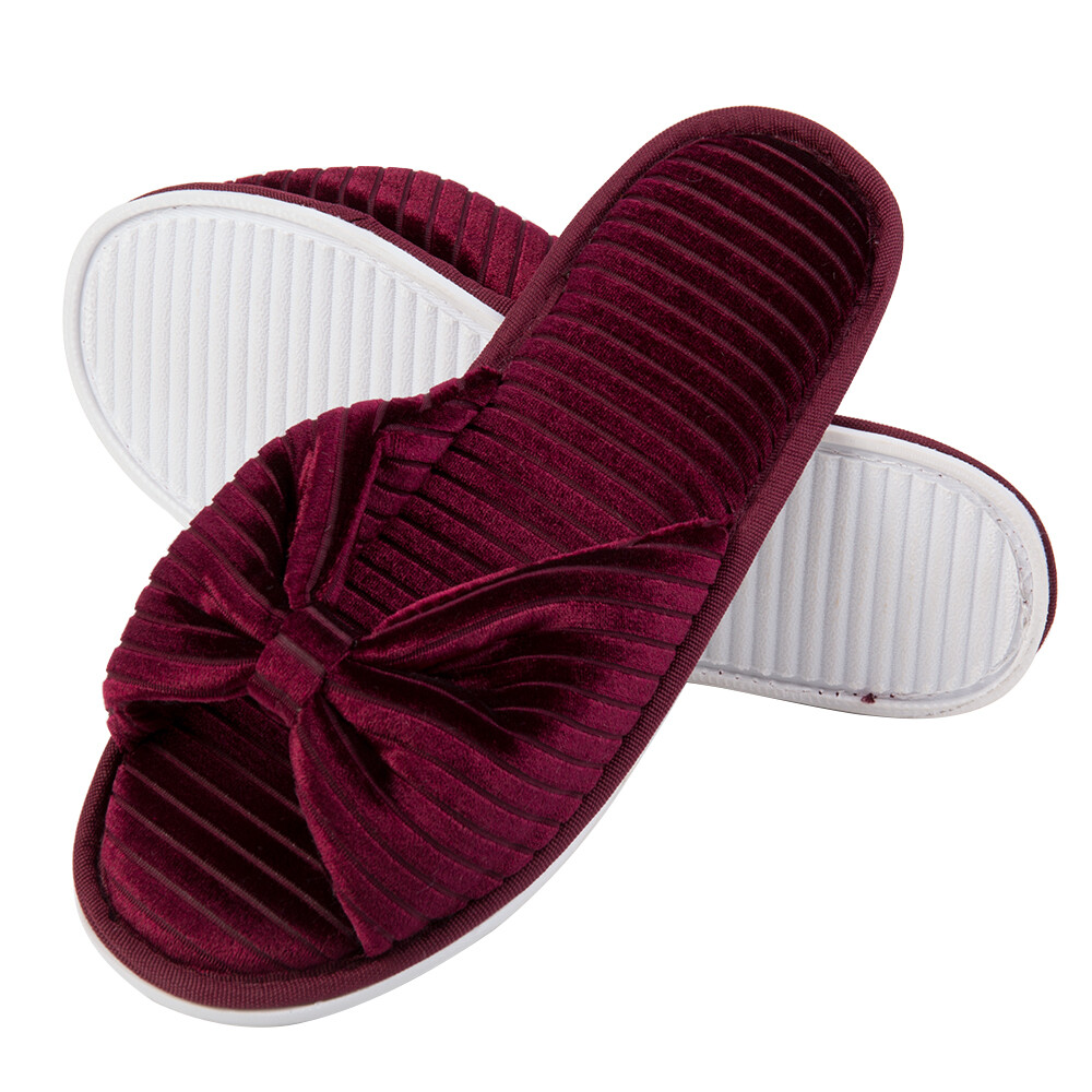 Slip-on Open Toe Velet Slippers Memory Foam Sole Women Fashion Spa House Shoes