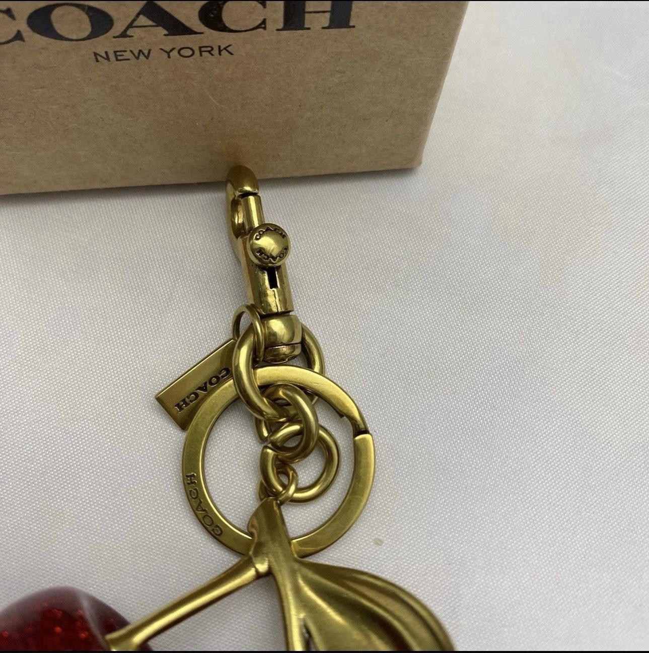 Coach Cherry Key Chain Bag Charm Gold Tone Red Metal Women’s