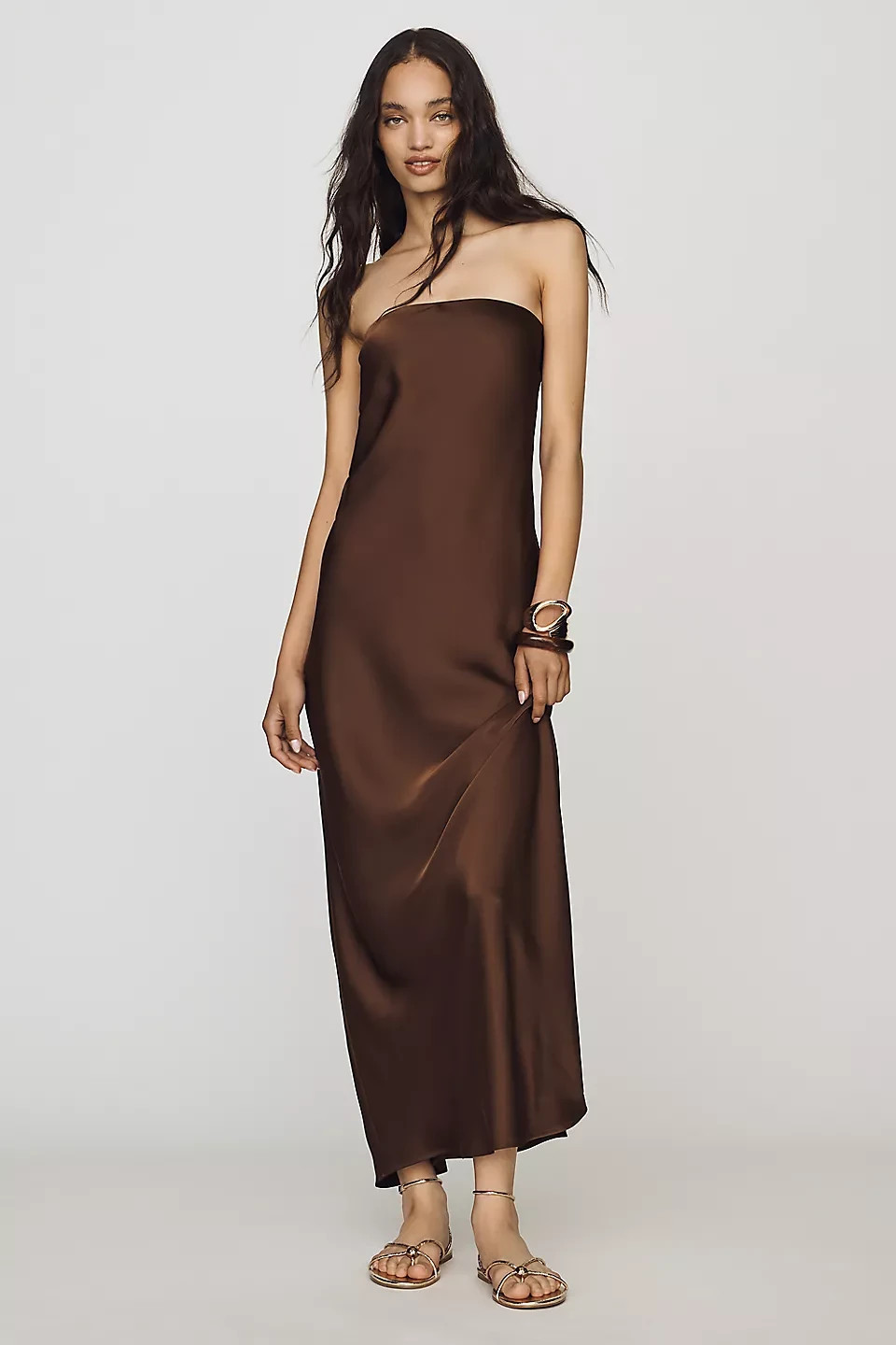 Anthropologie – Fleur Strapless Satin Maxi Slip Dress