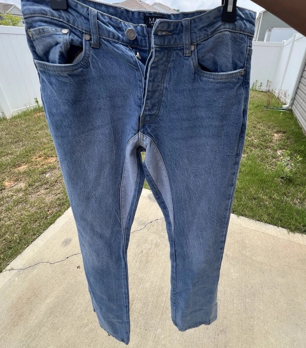boohooMAN Men’s Blue Denim Flared Slim Fit Jeans Light Wash