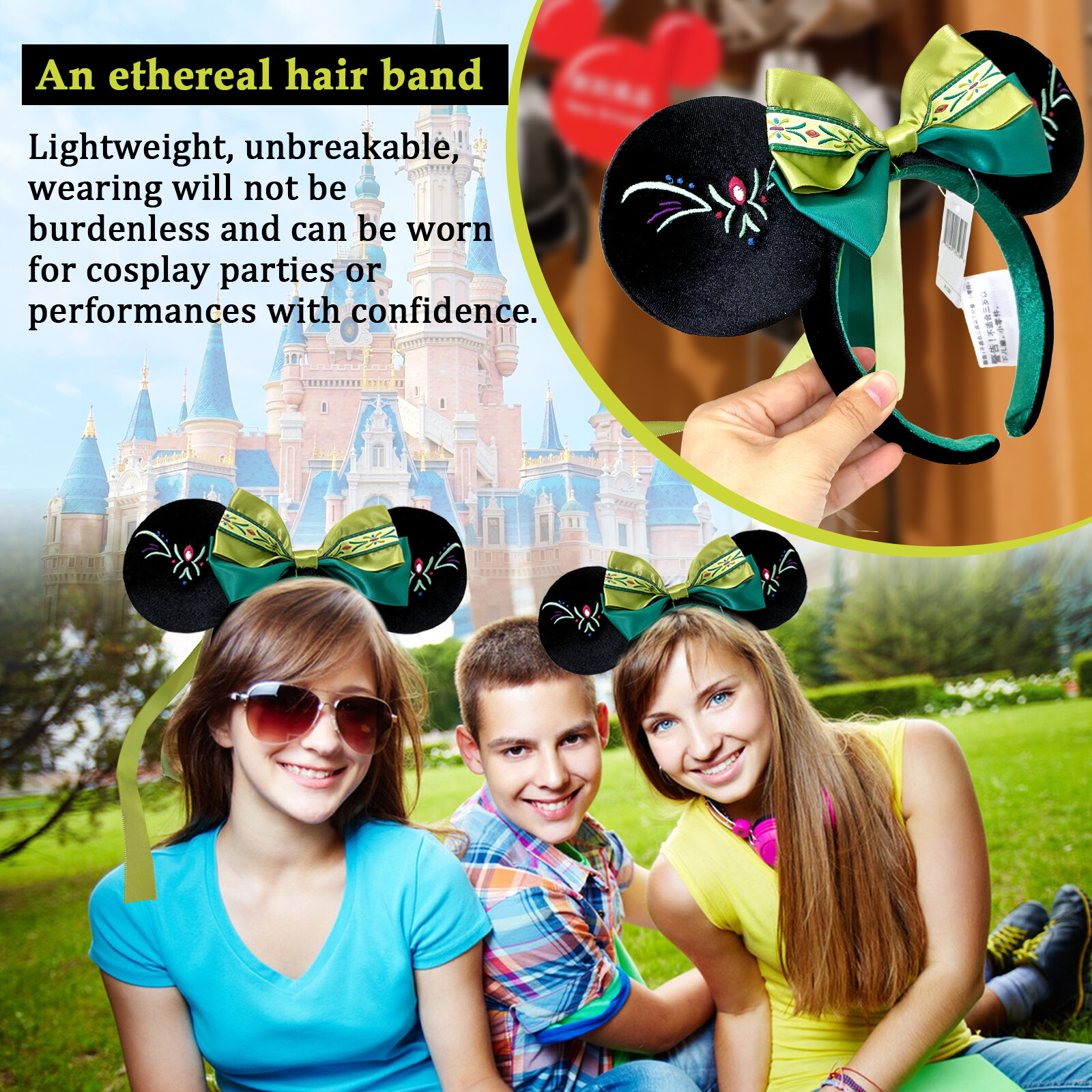 Disney-Park’s Authentic Frozen Anna Fantasy Springs Green Minnie Ears Headband