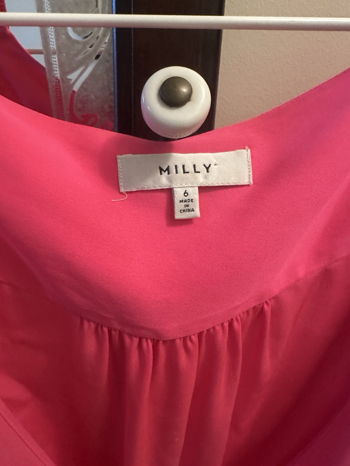 Milly Pink Satin Silk Blend V-Neck Tie Front Long Sleeve Blouse Size 6