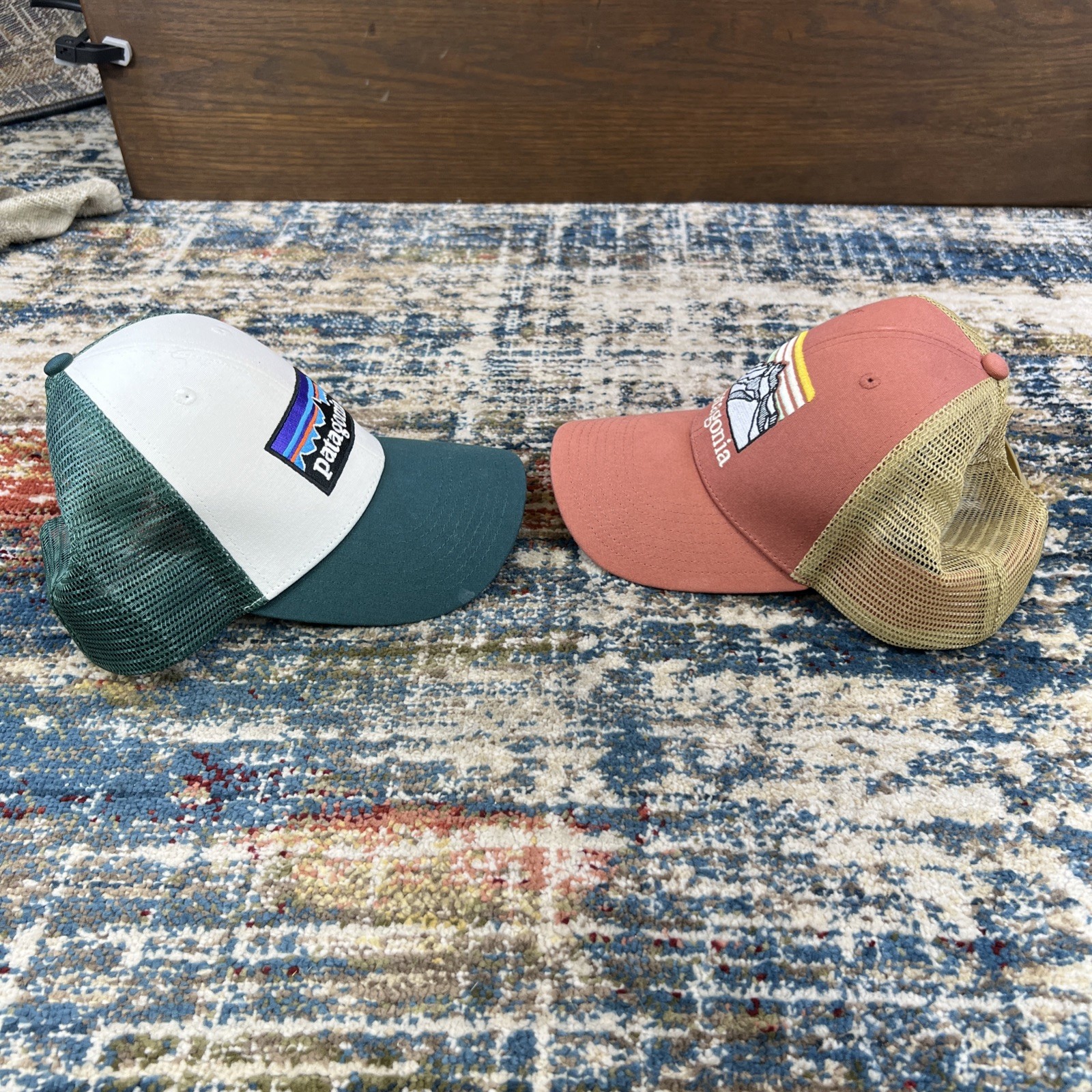 Lot of 2: Patagonia Line Logo Ridge LoPro Trucker Hat. Logo Green White x2