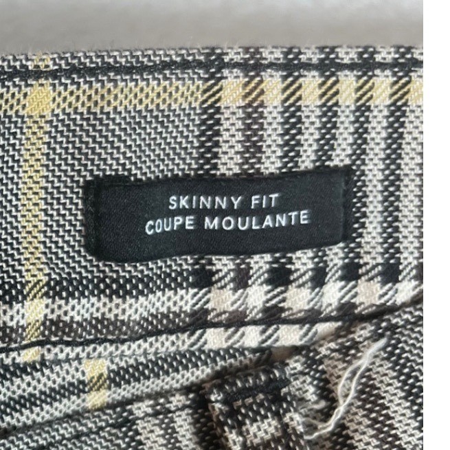 H&M Plaid Skinny Fit Pants Women US 30 Black Grey Yellow Checkered Preppy