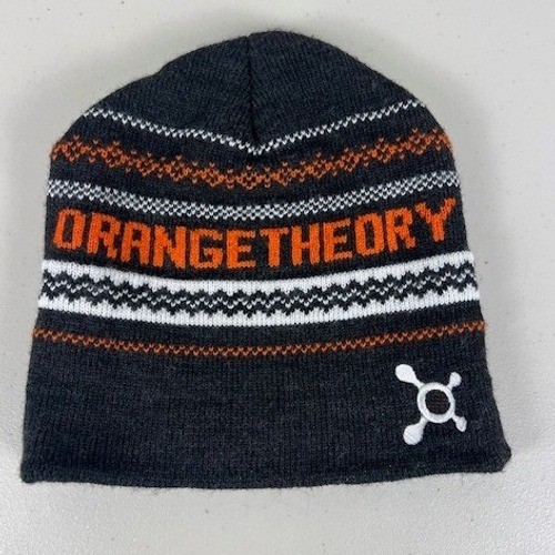 Orangetheory Fitness Beanie Knit Hat Charcoal Grey Orange Splat Logo Winter Cap