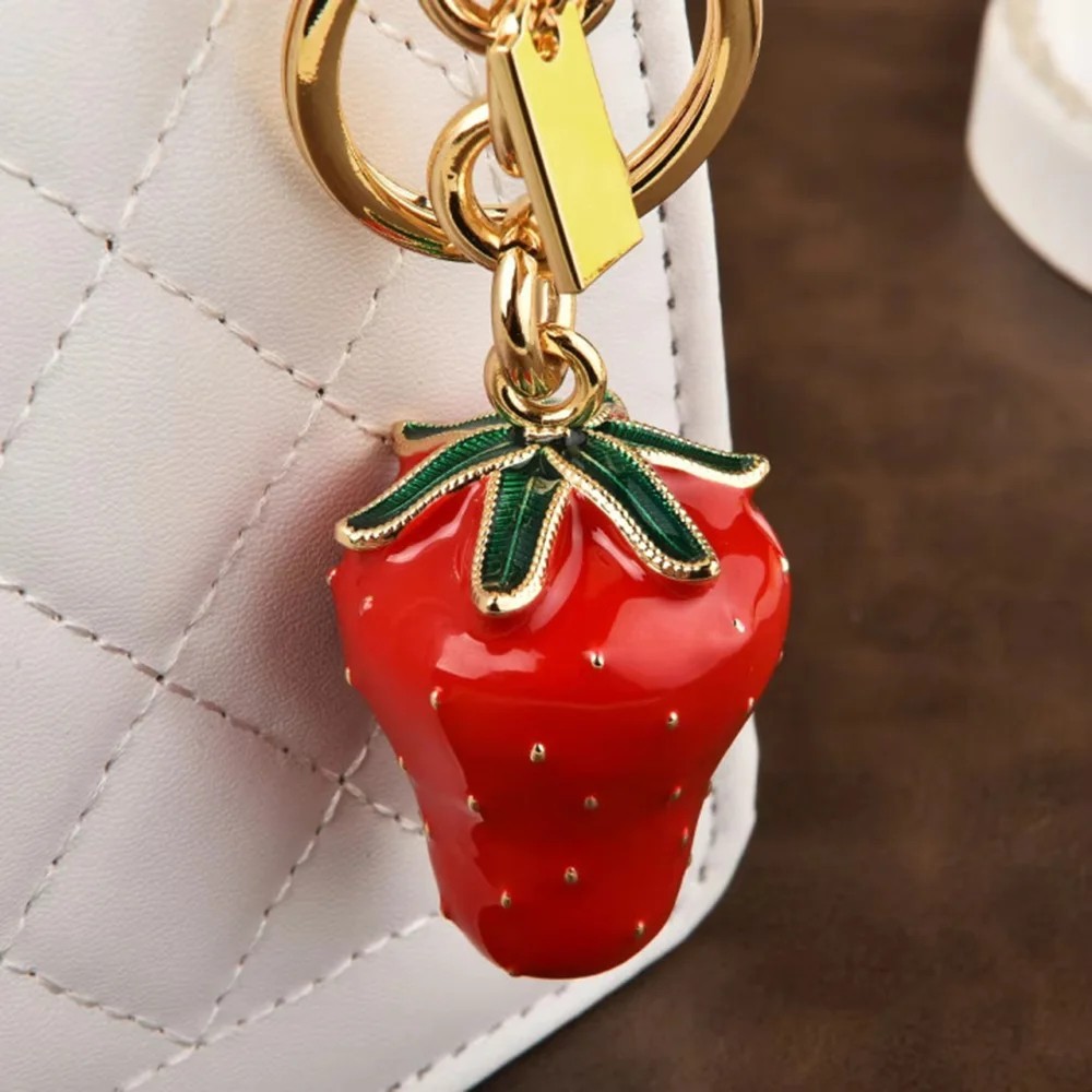 Trendy Strawberry Bag Charm Keychain Resin and Metal Brass Keychain Ornament🍓