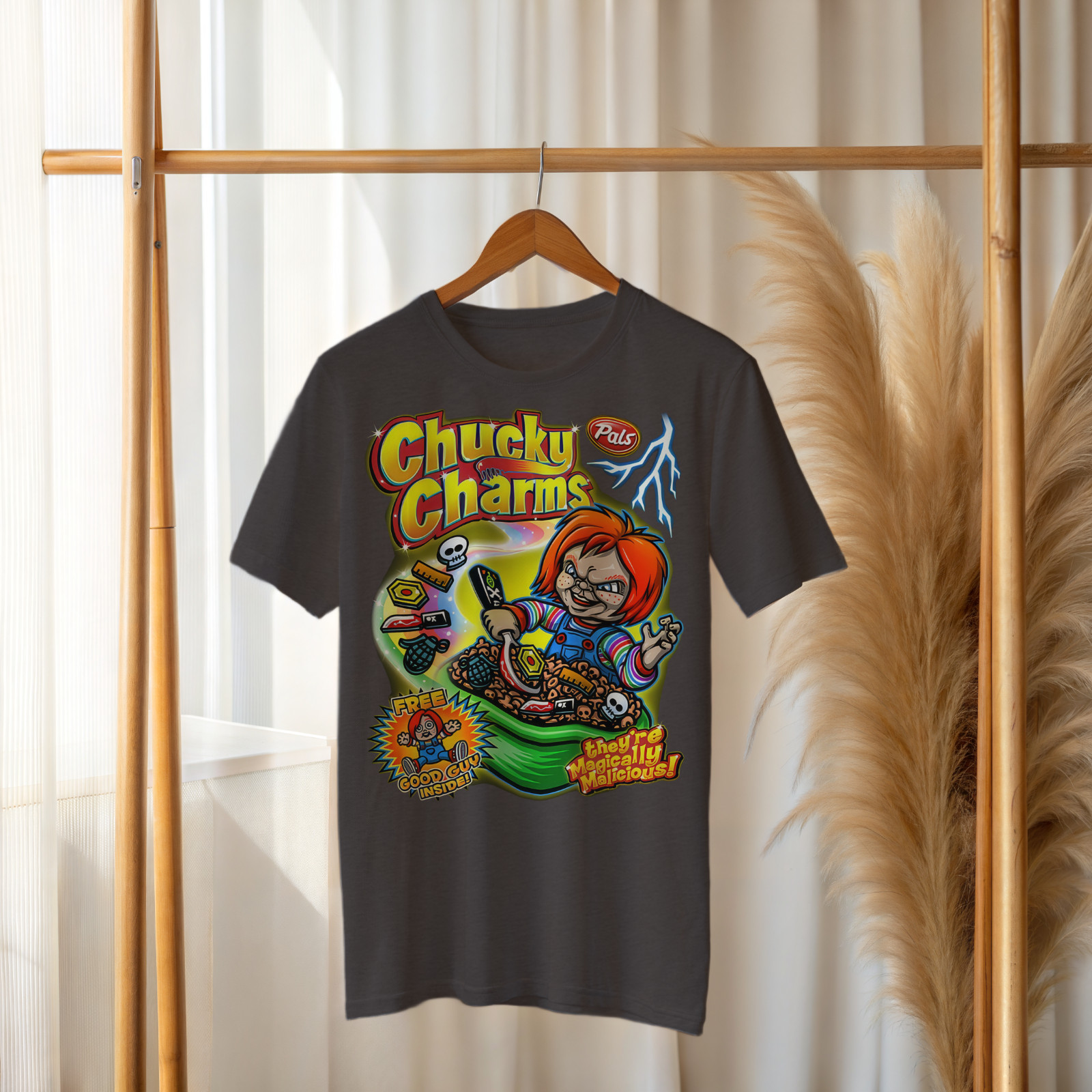Chucky Charms Horror Cereal Parody T-Shirt – Funny Scary Movie Graphic Tee A101