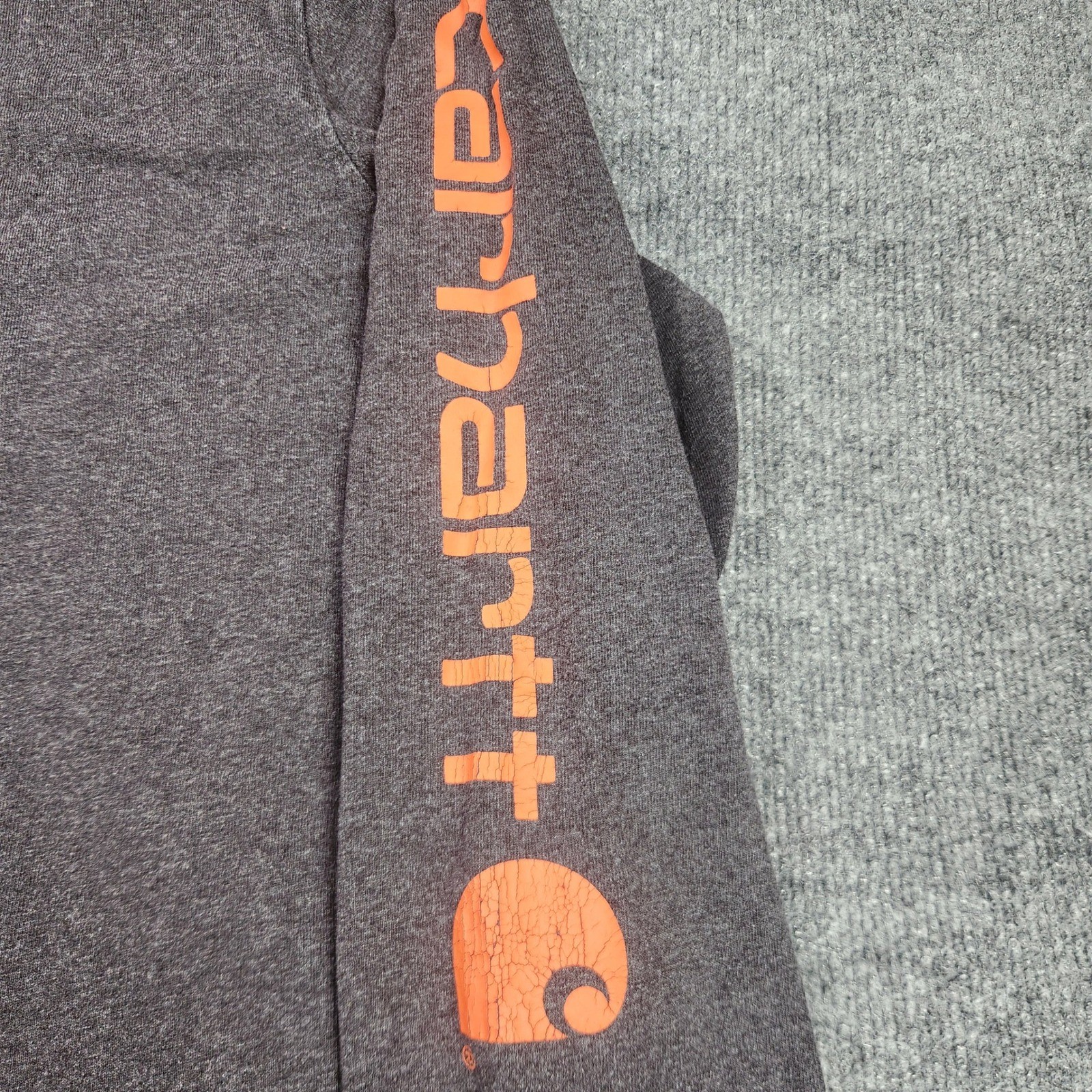 Carhartt Mens 2XL Loose Fit Long Sleeve Logo Graphic TShirt Charcoal Grey Orange
