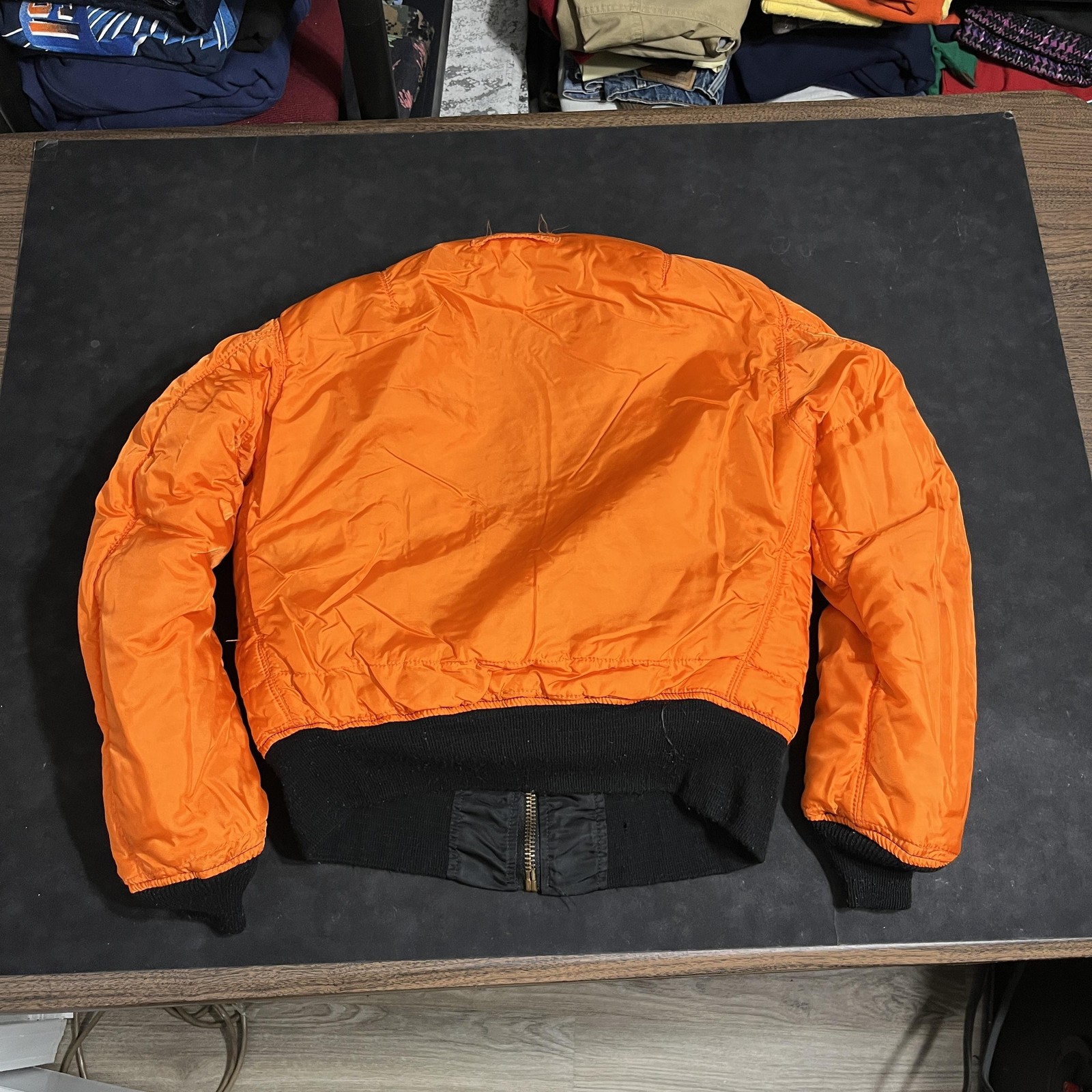Vintage MA-1 Flight Jacket Alpha Industries USA Made USAF Black Orange Vietnam