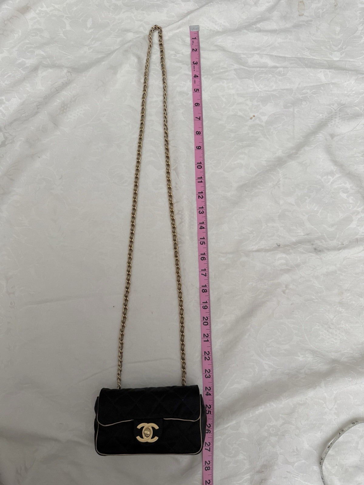 Vintage Chanel Extra Mini Satin Flap Bag Black Gold Chain Crossbody Rare