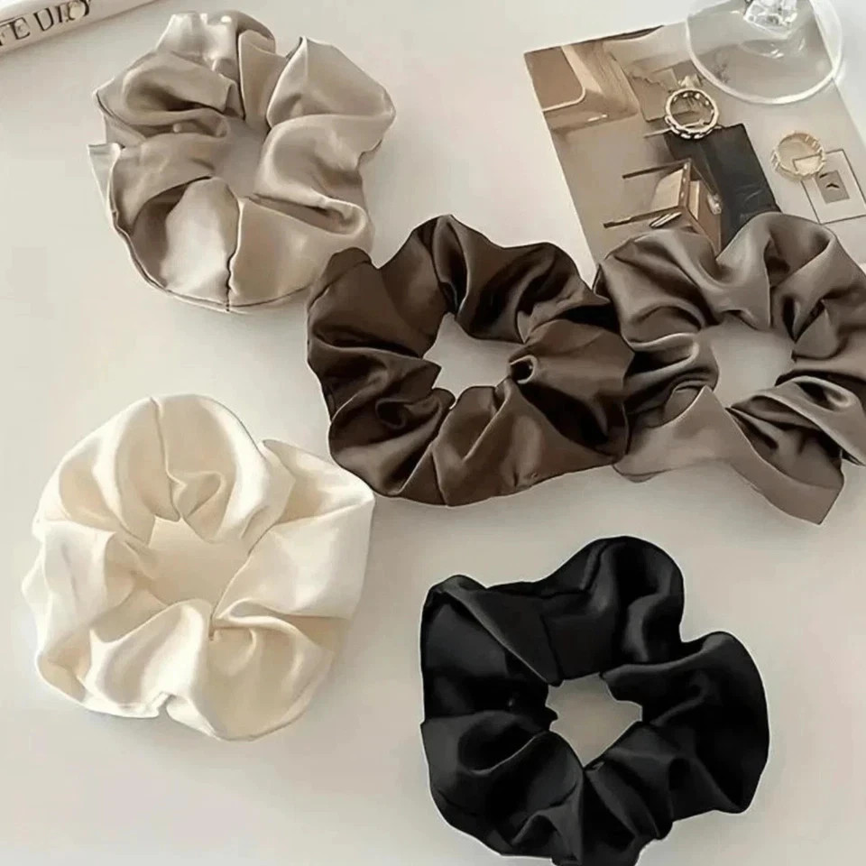 5pcs Hair Bands Elegant Satin Scrunchies Retro Style Soft Elastic Band for Women