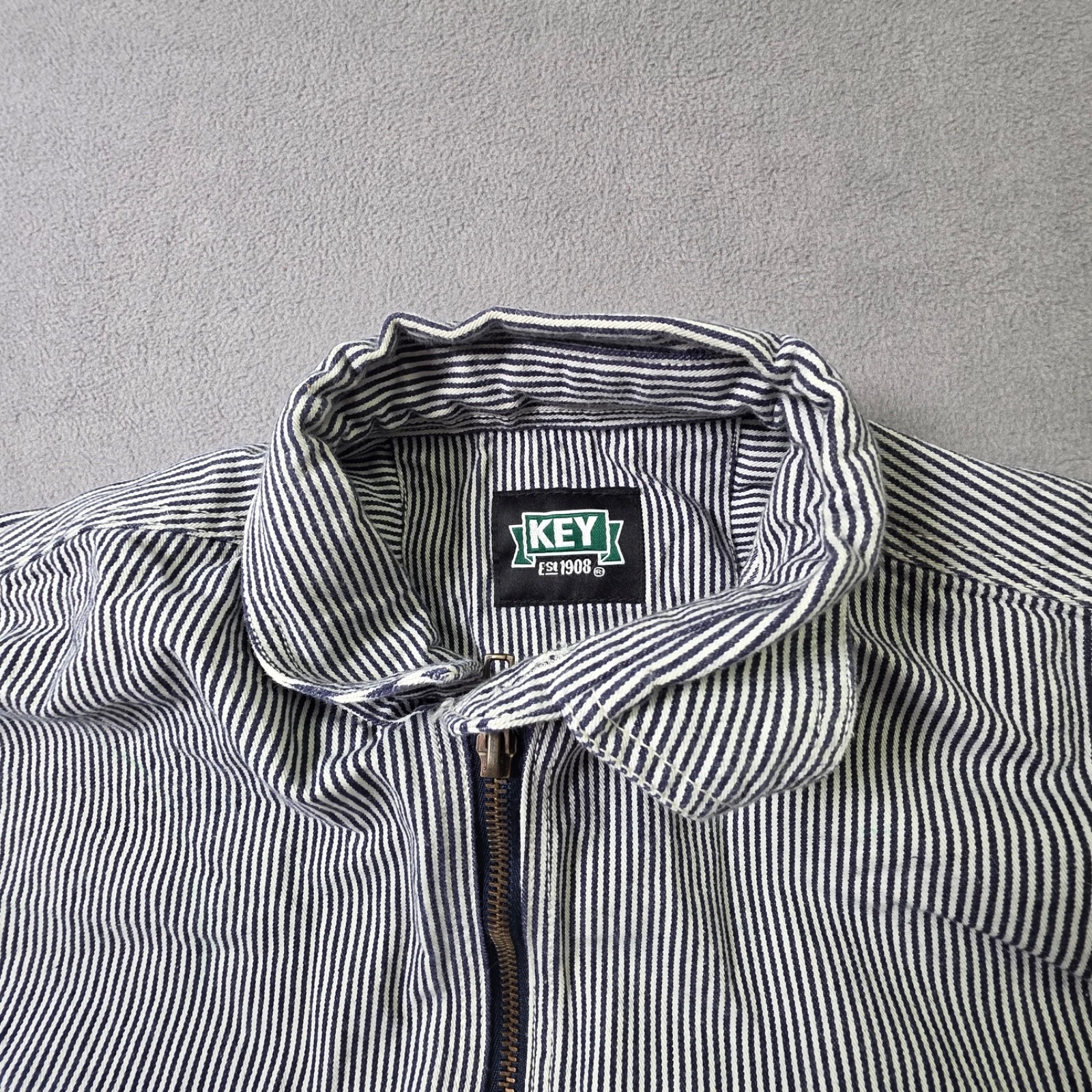 Key Imperial Shirt Mens Large Ta1l 1/2 Zip Hickory Striped Railroad Workwear