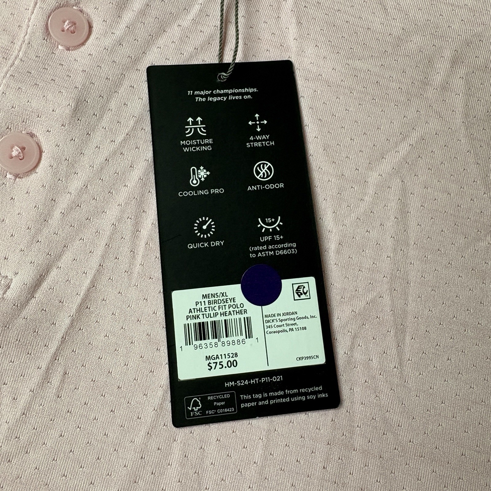 Walter Hagen Performance 11 Birdseye Pink Tulip Heather Polo Shirt Size XL NEW