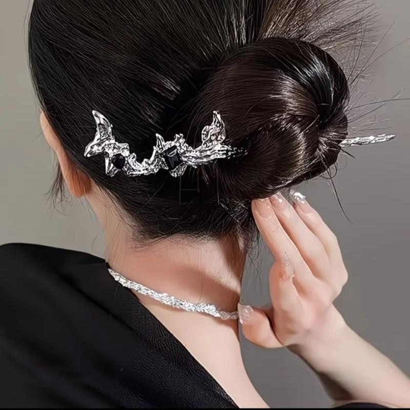 Classic Black & Silvery Gothic Crown Branch Hairpin 17 Cm