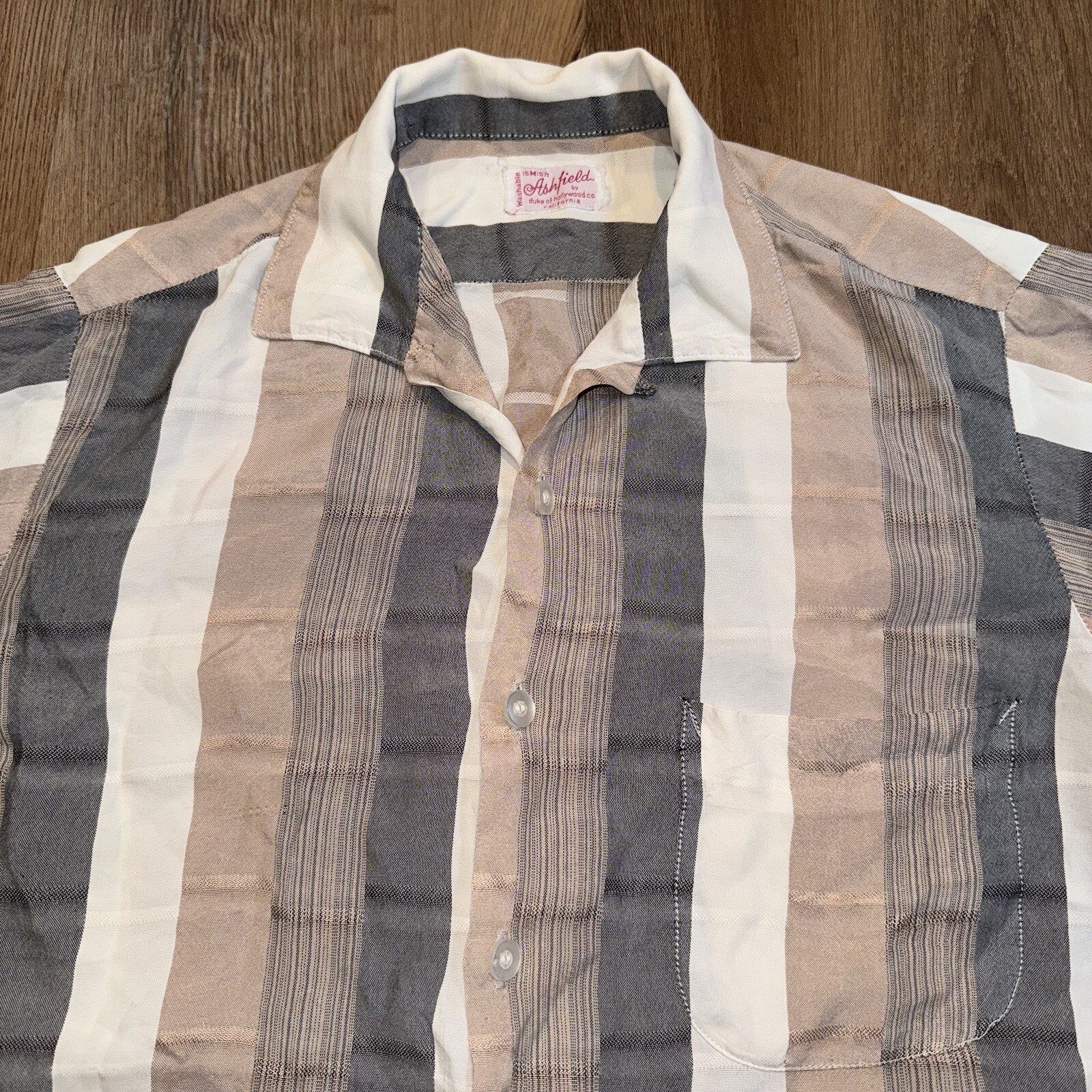 Ashfield Duke of Hollywood Shirt Rayon Loop Collar Vintage 50s 60s Mens Medium