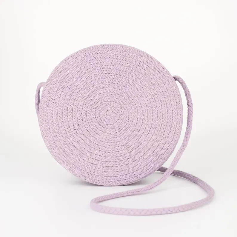 Handmade Woven Round Straw Crossbody Bag, Summer Beach Shoulder Purse for Women