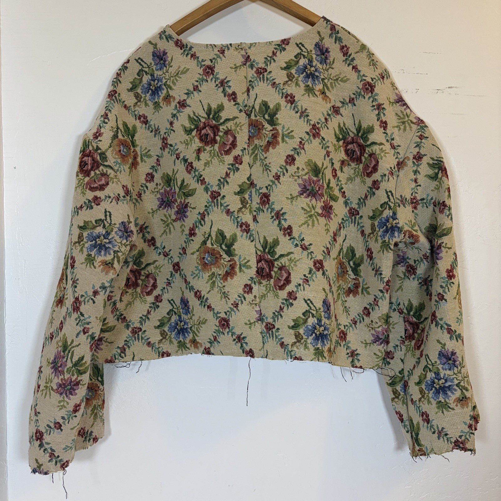 Floral Tapestry Brocade Jacket L Romantic Victorian Cottagecore Gold Button