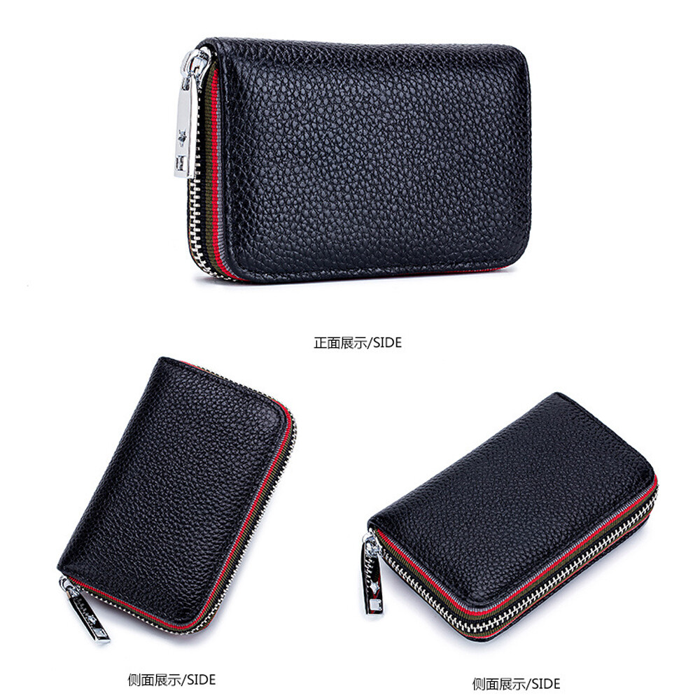 RFID Blocking Women’s Genuine Leather Wallet Credit Card Holder Zipper Pocket
