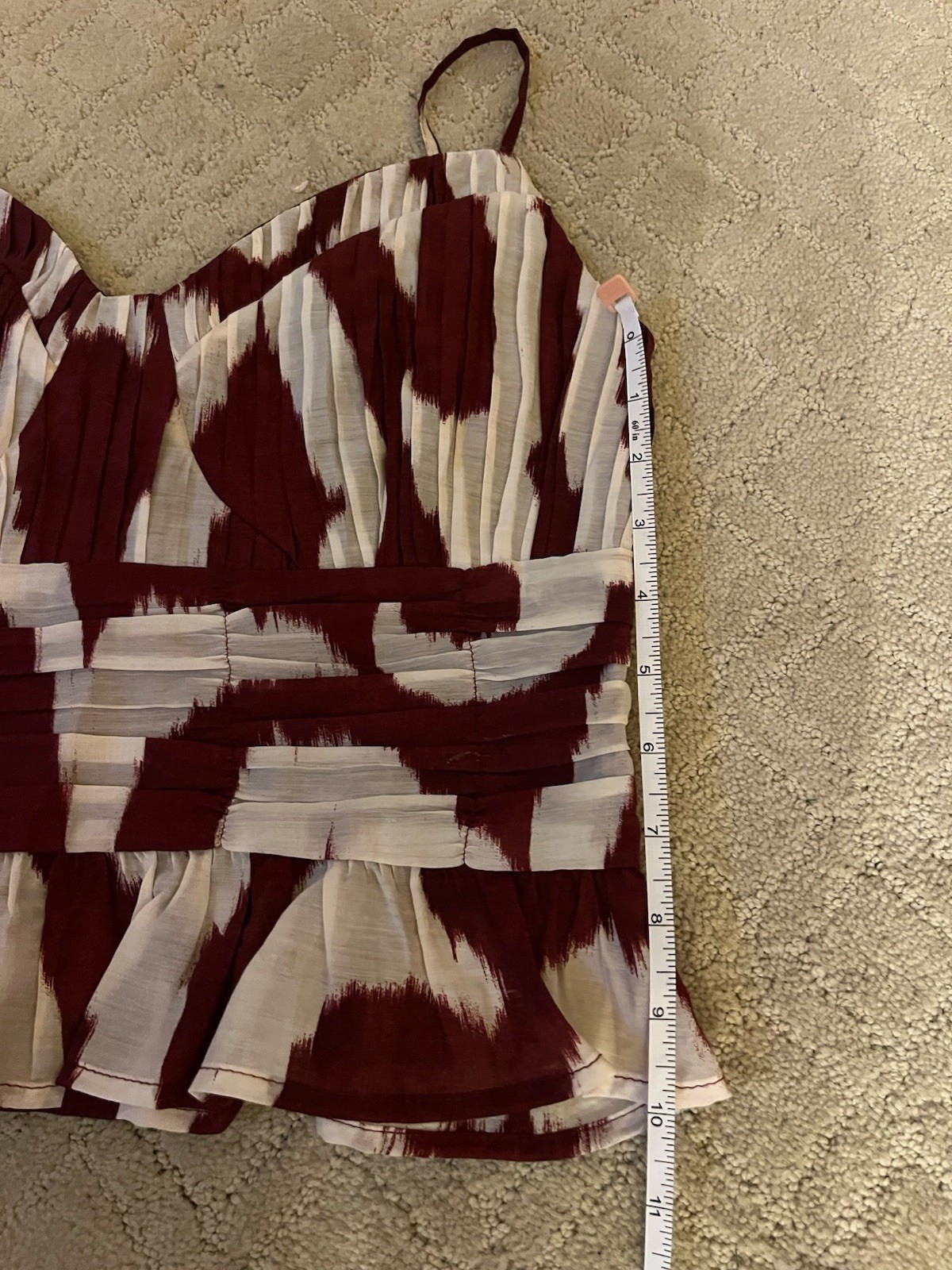 Express Maroon And White Peplum Strapless Blouse Small Smocked Adjustable Straps