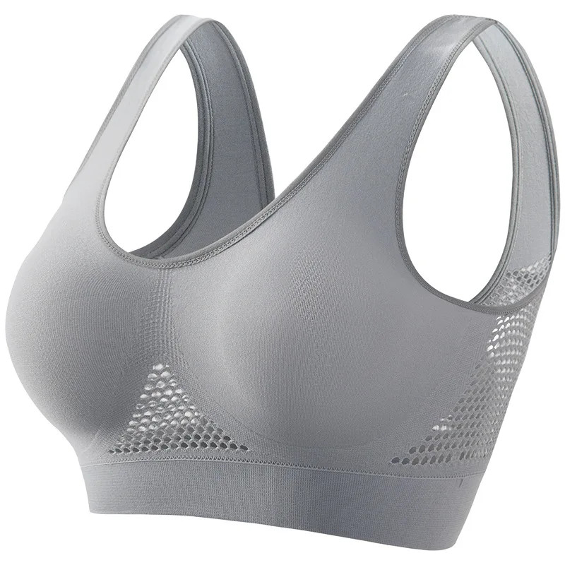Plus Size Mesh Sports Bra Seamless Wireless Ribbed Crop Top S-5XL