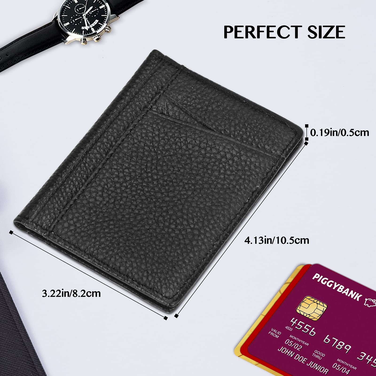 Front Pocket Minimalist Leather Slim Wallet RFID Blocking Medium Size Purse Mens