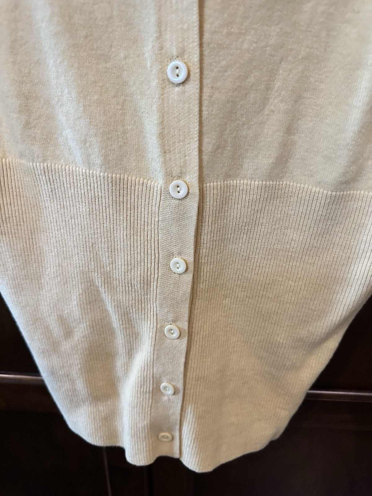 Womens Beige Knit Cardigan Sweater Button Front Lightweight Round Neck Size S