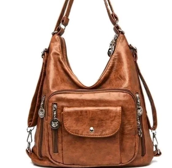 Lot’s Of Pockets Brown Faux Leather Large Purse ,roomy Stylish All Seasons
