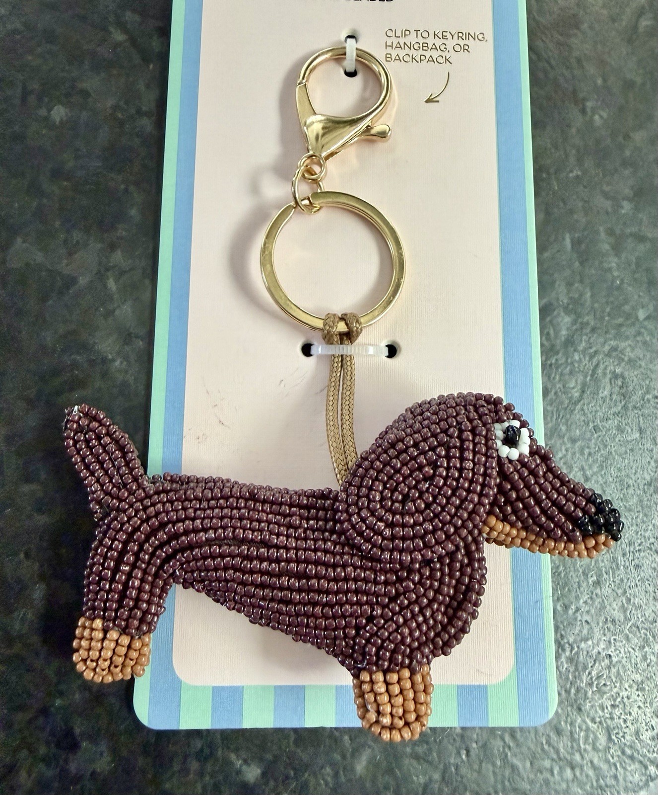 Piper K Beaded Dachshund Dog Bag Charm or Keychain NWT