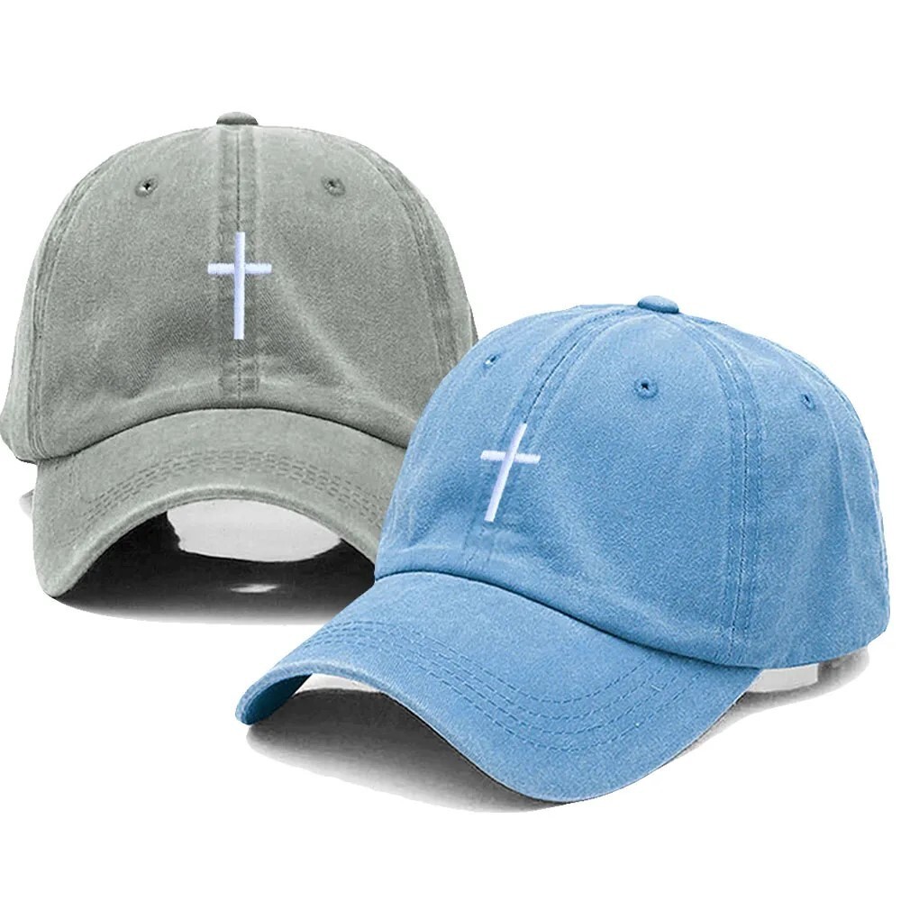 Cross Embroidered Christian Baseball Cap, Washed, Adjustable Hat, Jesus, Church