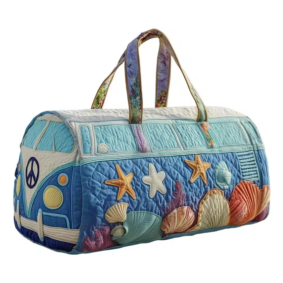 Bus Series Quilted Cotton Quilted Travel Bag 3D Design Boho Style Duffle Bag