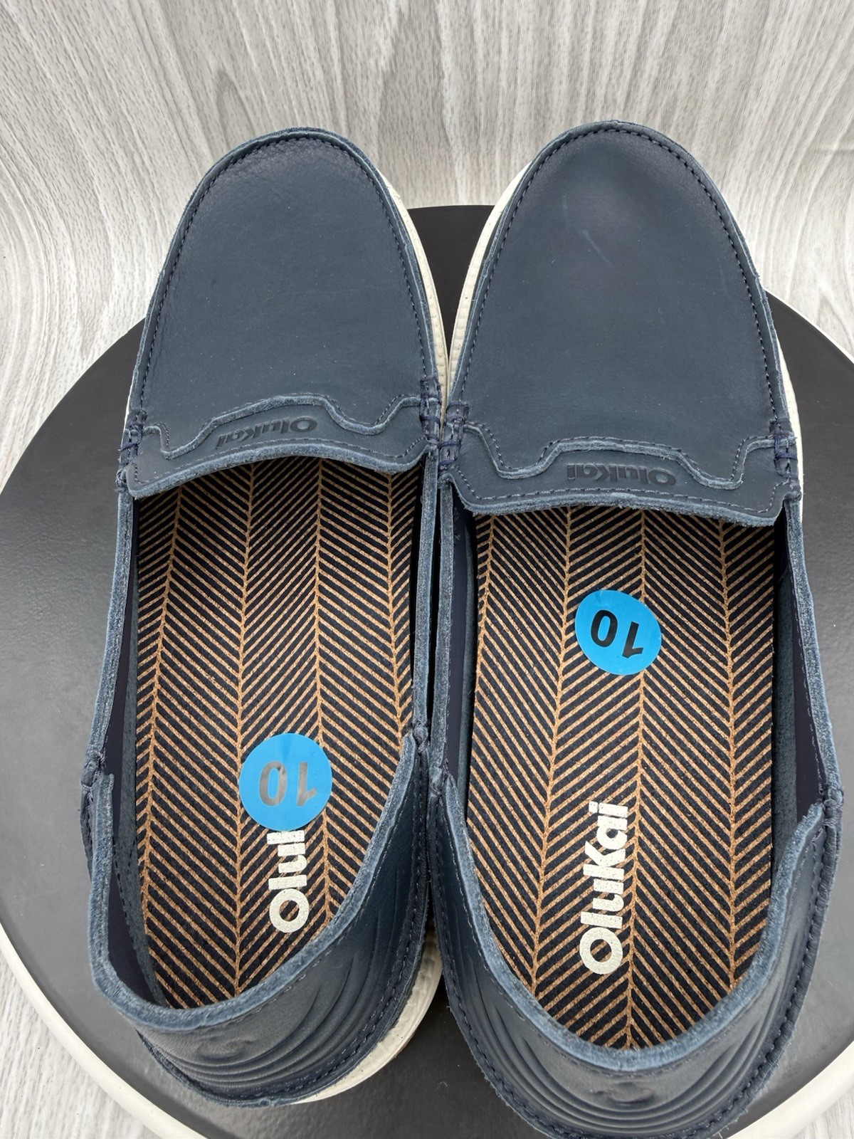 Olukai Kakaha Nia Mens Size 10 Indigo Blue Leather Slip On Convertable Loafers
