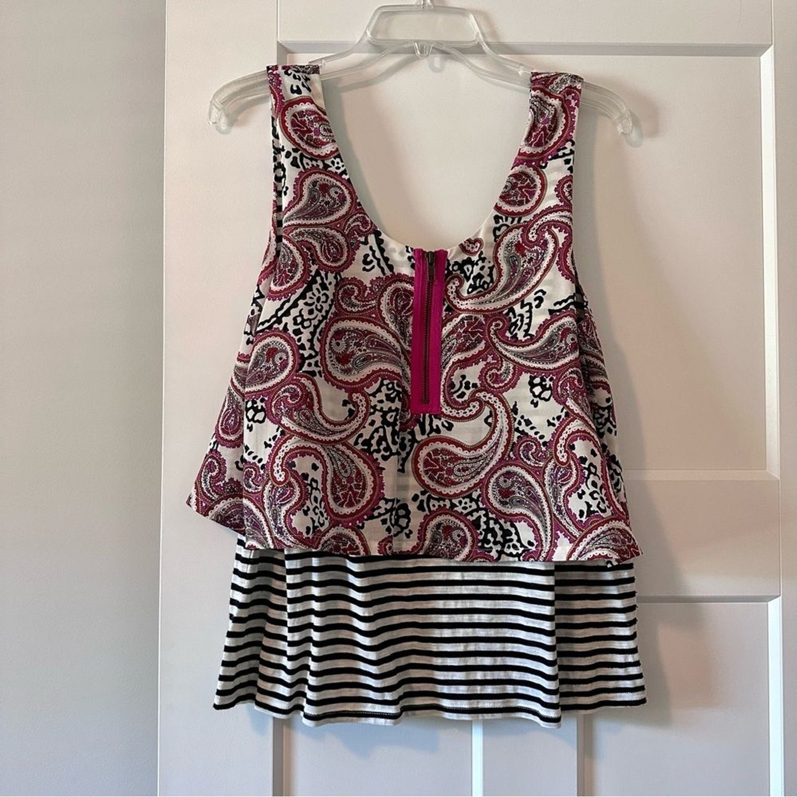 L Meadow Rue tank top with paisley and black and white stripes