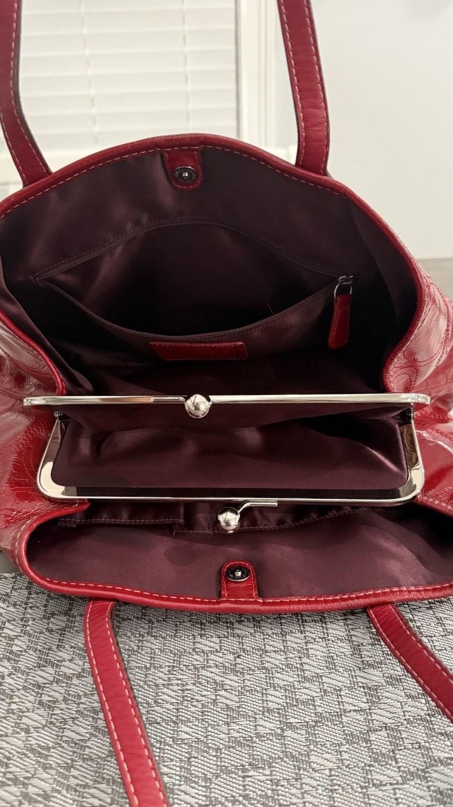 Coach Red Logo Satchel/Top Handle Bag Silver Hardware Kiss Lock Snap Charm