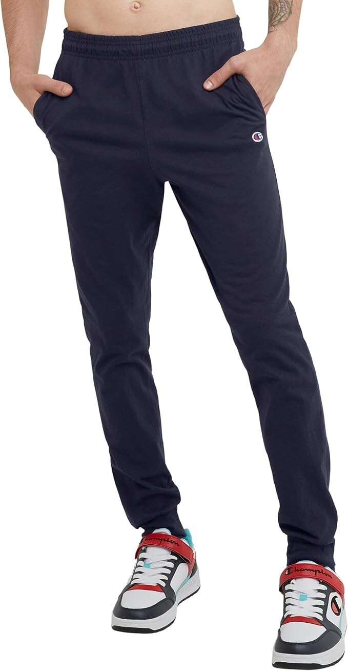 Champion Men’s NAVY LARGE Drawstring Joggers Jersey Graphic Pants 31″