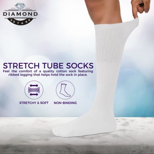 6-12-18 Pairs Men’s White Tube Socks Over The Calf Sport Cotton Socks Big &Tall