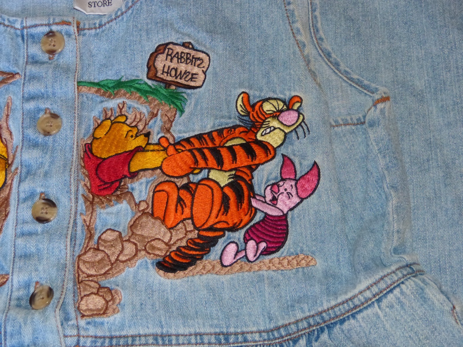 Vintage Disney Winnie The Pooh,Tigger,Rabbit Denim MIDI Dress embroidered Large