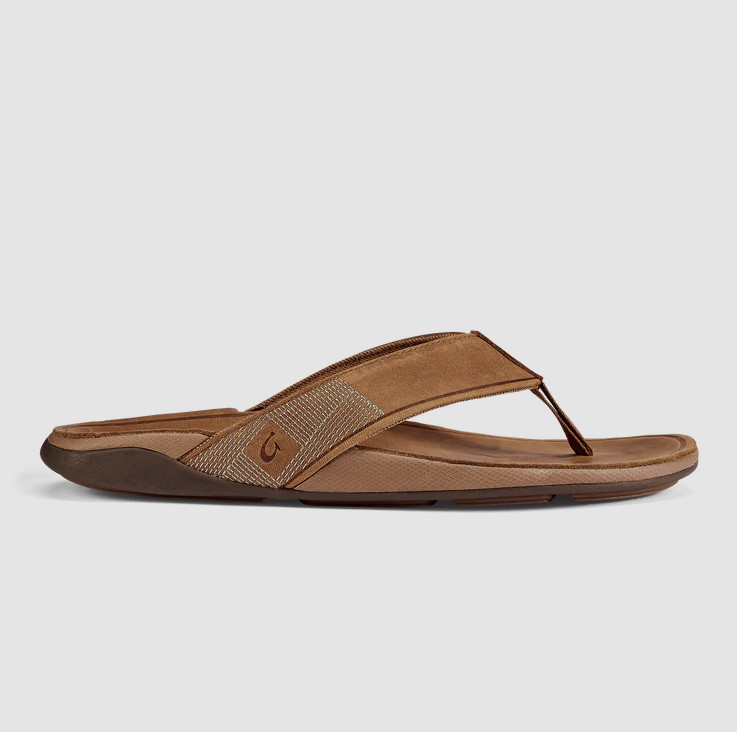 AUTH OluKai Tuahine Men’s Waterproof Leather Sandals Toffee Premium Flip Flops