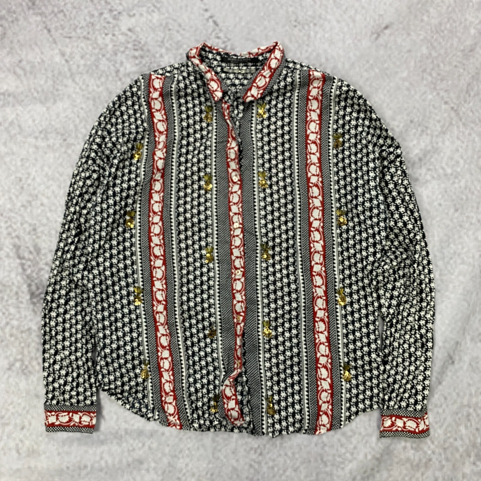 Scotch & Soda Printed Cotton Shirt Embellished Long Sleeve Button Up Size M (2)