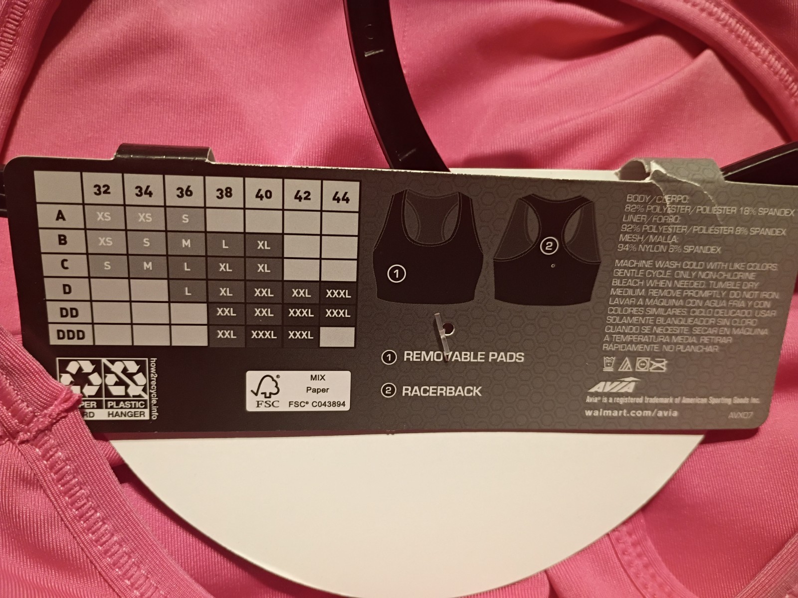 Avia Racerback Sports Bra Medium Support Size XL