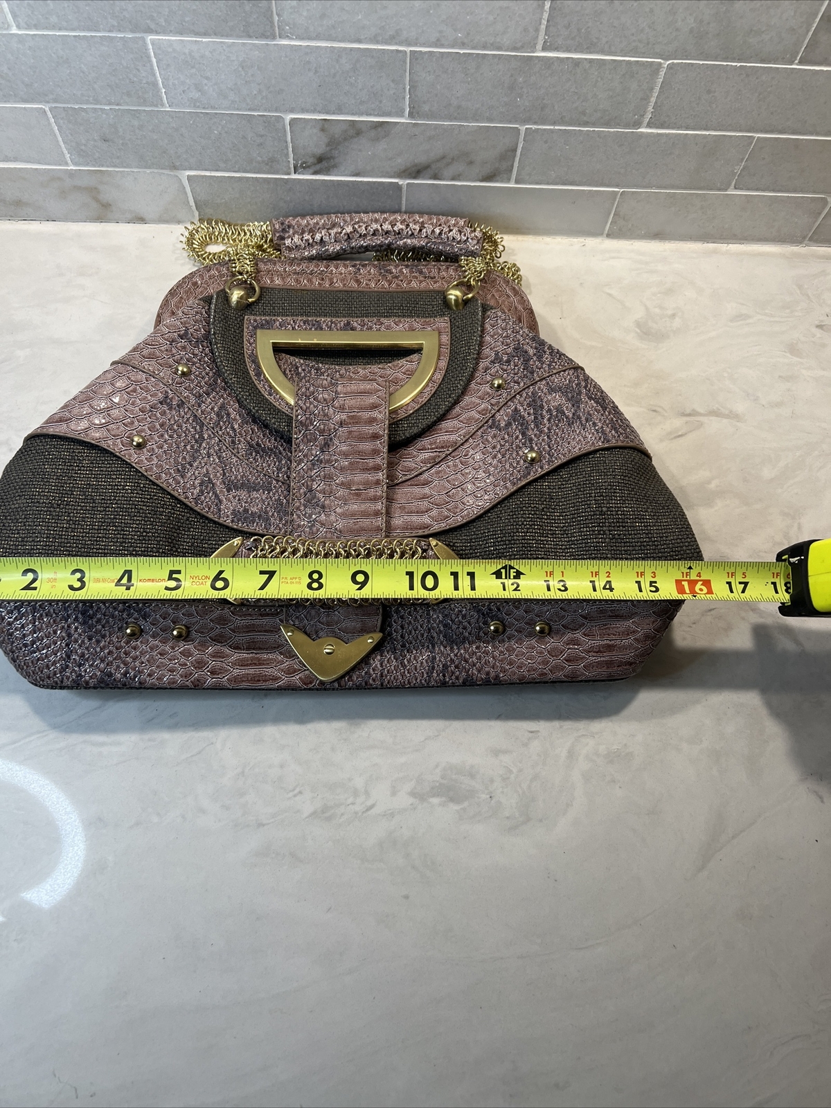 The Look by Randolph Duke Faux Croc Embossed Handbag Pink Purple Bling Bag