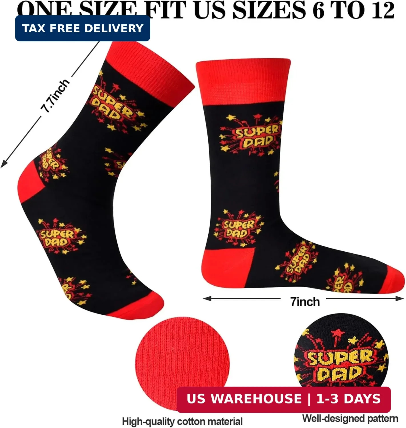 Funny Super Dad Socks Fathers Day Gift for Dad from Daughter Son Kids